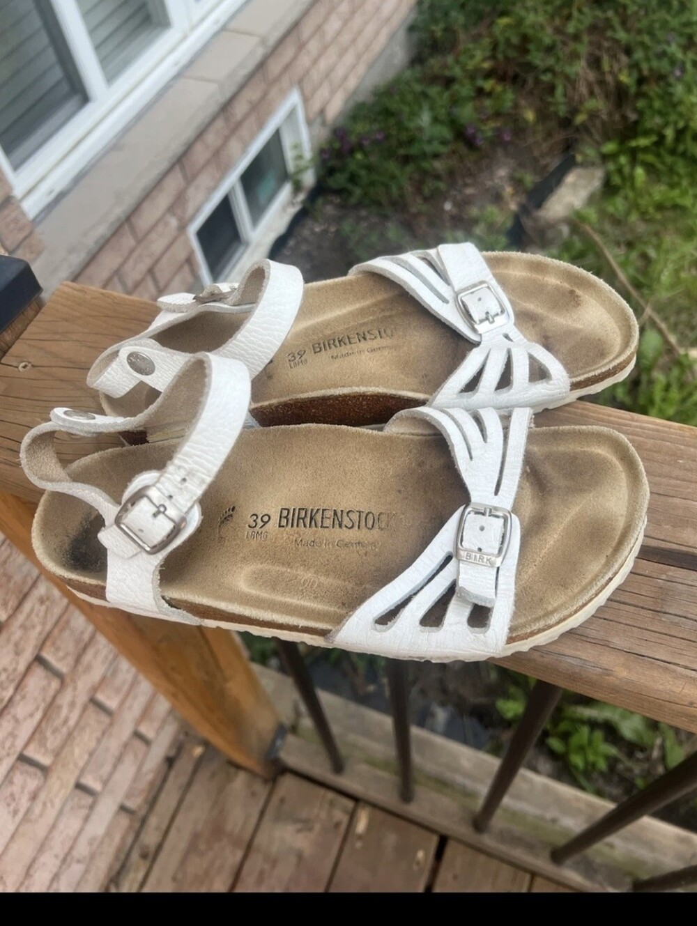 White Leather BIrkenstock Sandles